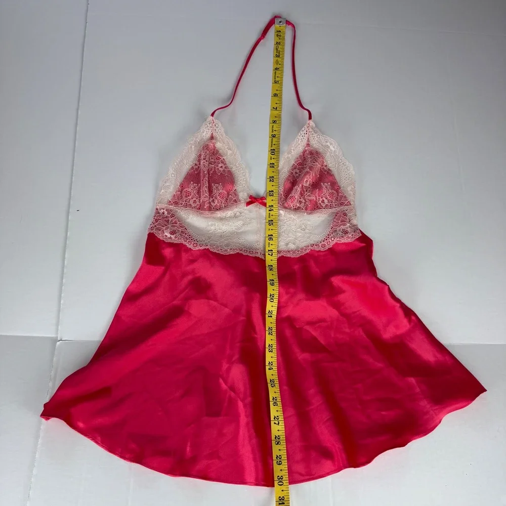 Victoria's Secret Pink Satin Lace Babydoll Chemise Halter Tie Back Camisole M